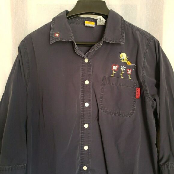 Vintage Looney Tunes Tweety Bird Embroidered Denim Button Up Shirt Size 14W/16W - Picture 3 of 8